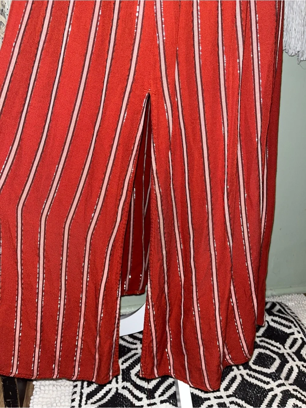 Adjustable Straps V-Neck Striped Maxi Dress in Deep Burgundy - Picture 7 of 12
